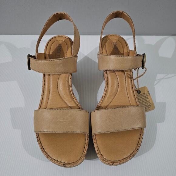 NEW Born Lenore Sandal Womens Size 10 Natural Tan Leather Wedge Platform - Picture 4 of 14
